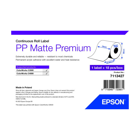 Epson PP Matte Label Premium – Étiquette en rouleau continu (7113427)