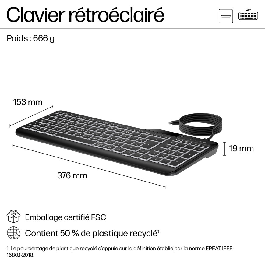 Clavier filaire rétroéclairé multi-appareil HP 405