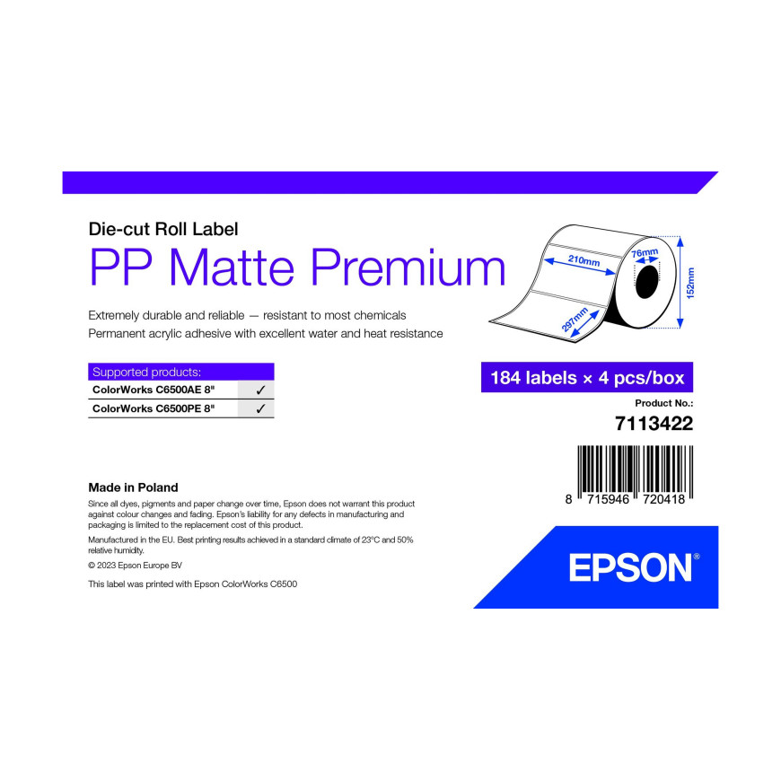 Epson PP Matte Label Premium, Die-cut Roll – Étiquettes en rouleaux mat (7113422)