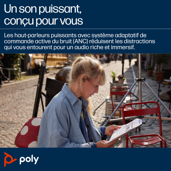 Écouteurs gris HP Poly Voyager Free 20 + étui de charge de base