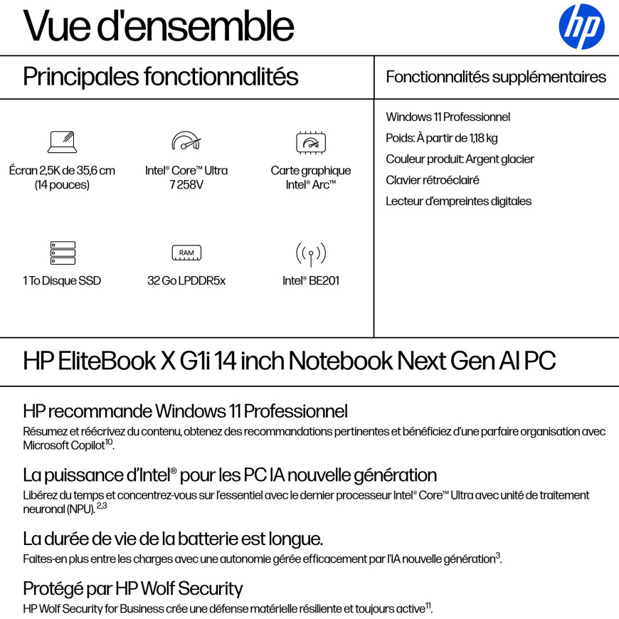 PC portable Professionnel IA HP EliteBook X G1i 14"