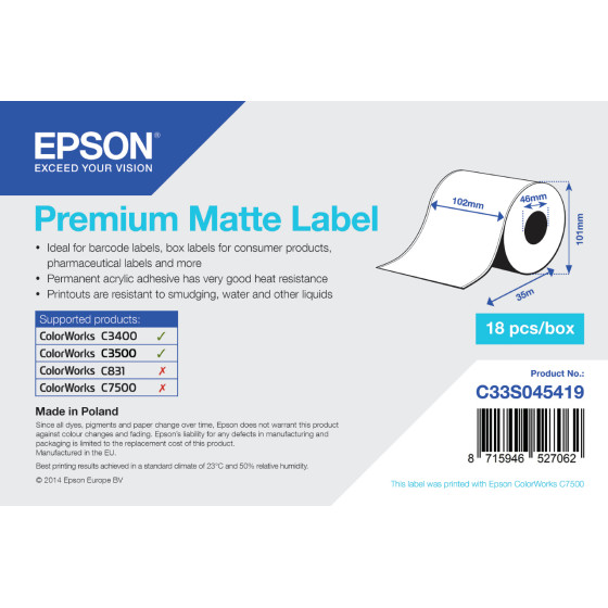 Epson TM-C3400 – Rouleau adhésif continu Premium Matte (C33S045419)