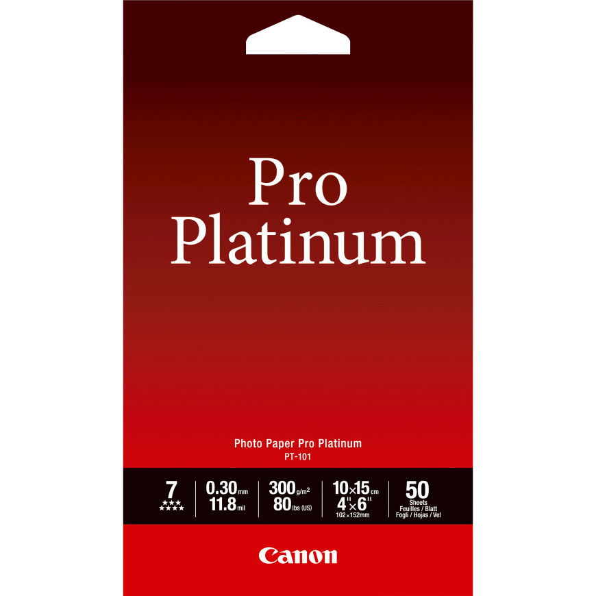 Papier photo 4 × 6” (10 × 15 cm) Pro Platinum Canon PT-101 - 50 feuilles