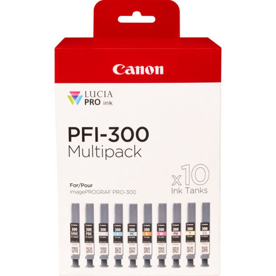 Multipack 10 cartouches d'encre Canon PFI-300 MBK/PBK/CO/GY/R/C/M/Y/PC/PM