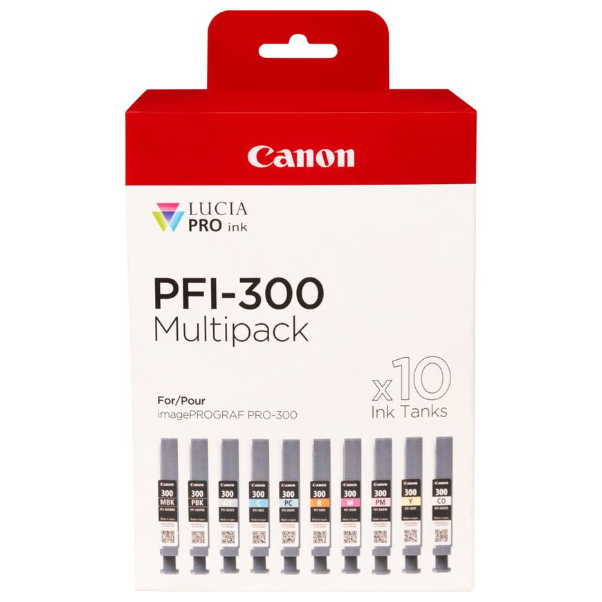 Multipack 10 cartouches d'encre Canon PFI-300 MBK/PBK/CO/GY/R/C/M/Y/PC/PM