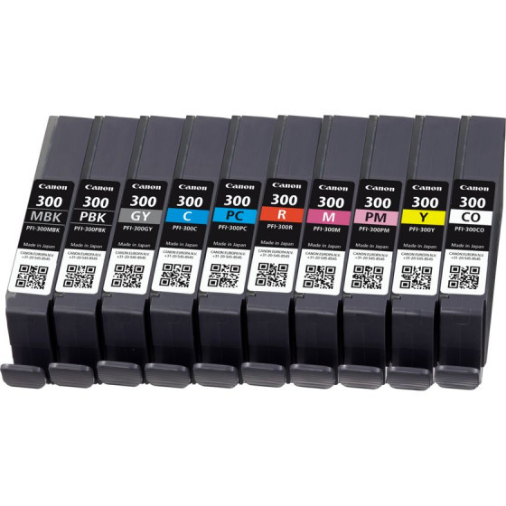 Multipack 10 cartouches d'encre Canon PFI-300 MBK/PBK/CO/GY/R/C/M/Y/PC/PM