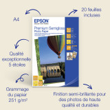 Epson Premium Semigloss Photo Paper - Papier photo semi-glacé A4 - 20 feuilles (C13S041332)