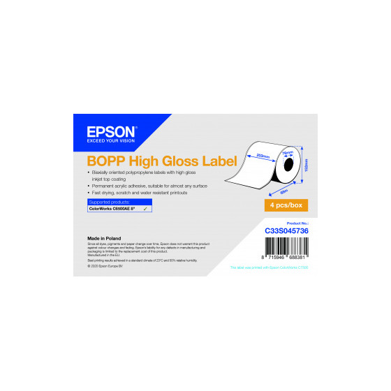 Epson BOPP High Gloss Label – Étiquette haute brillance en rouleau continu (C33S045736)