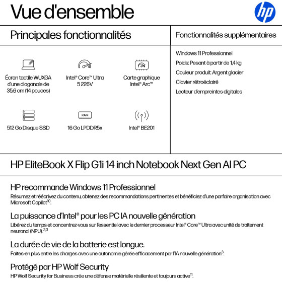 PC portable Professionnel IA 2 en 1 HP EliteBook X Flip G1i 14"