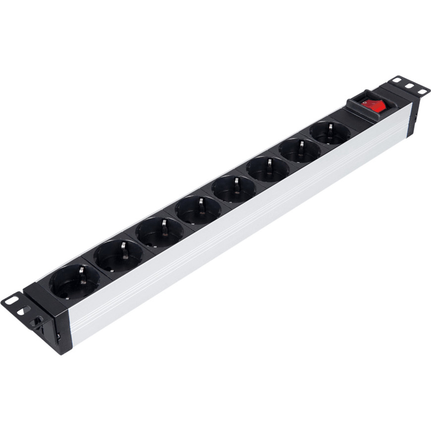 PDU en aluminium avec interrupteur limineux 19" 1U- 8 Prises (LN-PRZ-ONF-1U8P-SC)