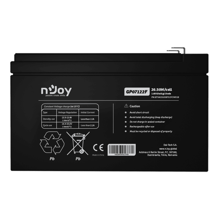 Batterie Onduleur nJoy GP07122F (BTVACGUOBTG2FCW)