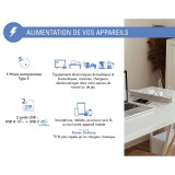 Force Power Rallonge Parafoudre 5 Prises Type-E 800 Joules avec Ports USB-A et USB-C 1,5m Argent
