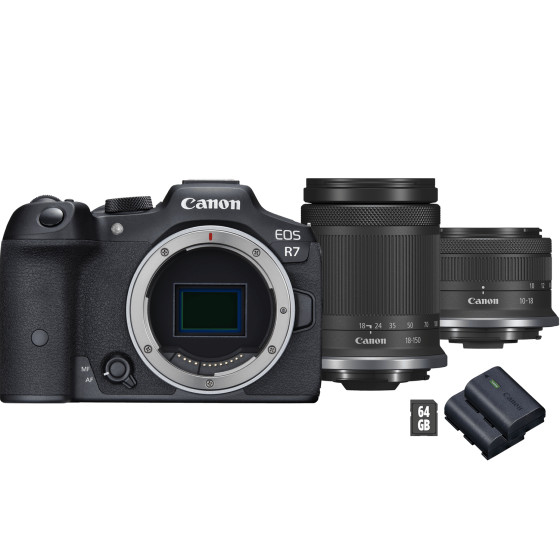 Appareil photo hybride Canon EOS R7 + objectif RF-S 18-150mm F3.5-6.3 IS STM + objectif RF-S 10-18mm F4.5-6.3 IS STM