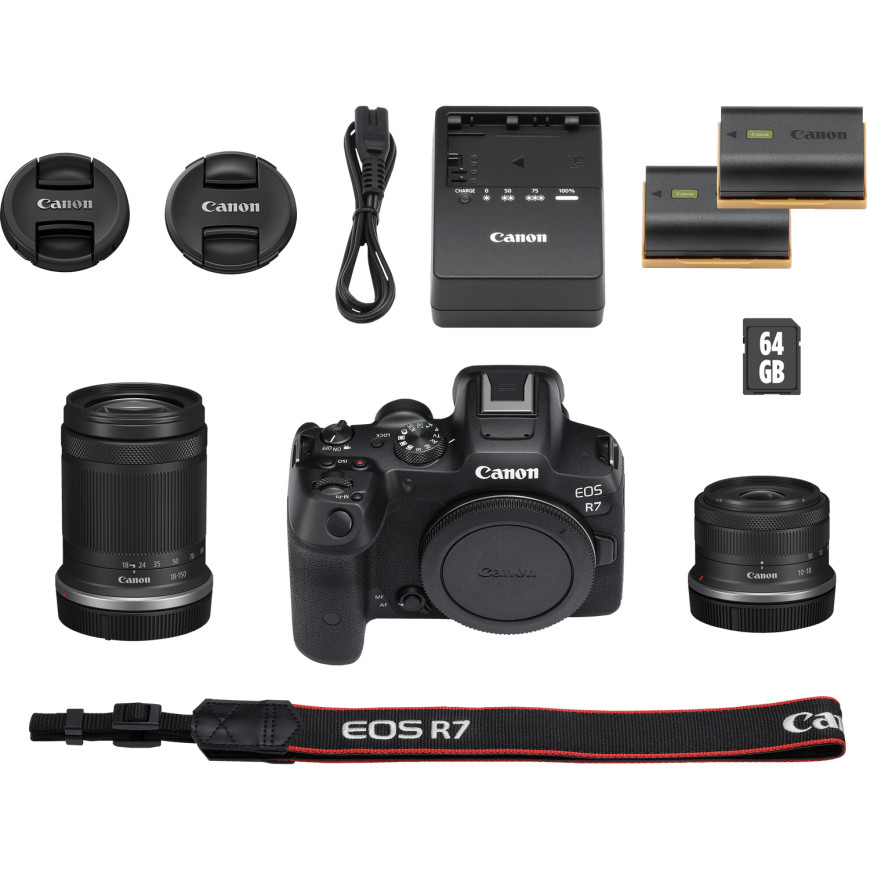 Appareil photo hybride Canon EOS R7 + objectif RF-S 18-150mm F3.5-6.3 IS STM + objectif RF-S 10-18mm F4.5-6.3 IS STM