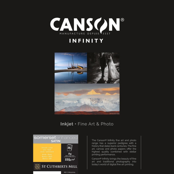 Papier Canson Infinity Somerset Enhanced Satin White, 225 g/m², A4, 25 feuilles