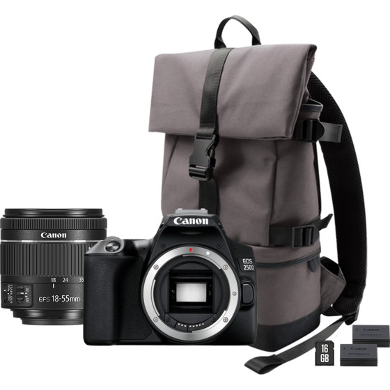 Appareil photo Canon EOS 250D, noir + objectif EF-S 18-55mm f/4-5.6 IS STM + batterie de rechange
