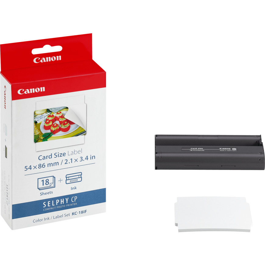 Jeu d'encre couleur et de papier autocollant au format 54 × 86 mm Canon KC-18IF, 18 feuilles
