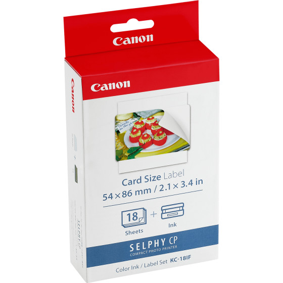 Jeu d'encre couleur et de papier autocollant au format 54 × 86 mm Canon KC-18IF, 18 feuilles