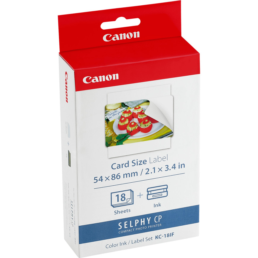 Jeu d'encre couleur et de papier autocollant au format 54 × 86 mm Canon KC-18IF, 18 feuilles