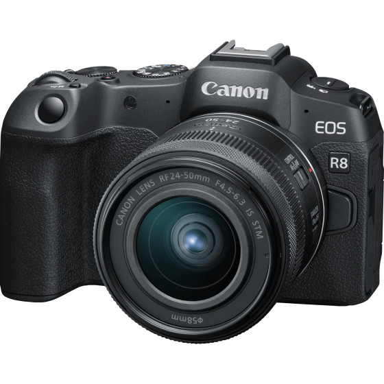 Appareil photo hybride Canon EOS R8, noir + objectif RF 85mm Macro IS STM + objectif RF 24-50mm IS STM