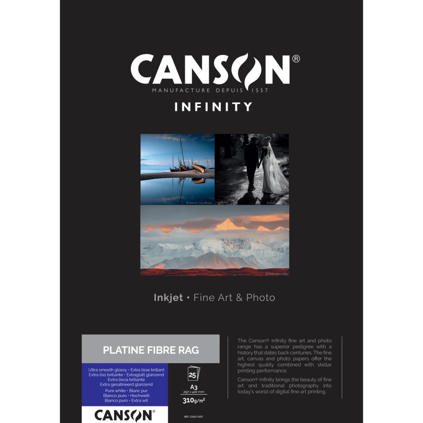 Canson Infinity Platine Fibre Rag 310 g/m² A3 - 25 feuilles