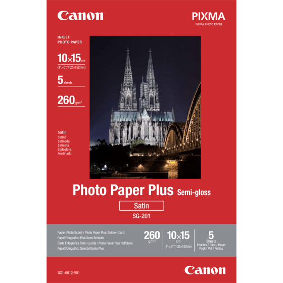 Papier Photo Satiné 10 × 15cm Canon SG-201 - 5 feuilles