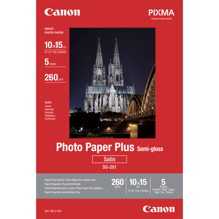 Papier Photo Satiné 10 × 15cm Canon SG-201 - 5 feuilles