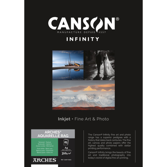 Canson ARCHES® Aquarelle Rag (Blanc pur) 310 g/m², A4, 25 feuilles