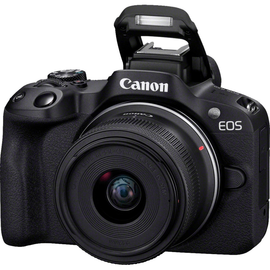 Appareil photo hybride Canon EOS R50, noir + objectif RF-S 18-45mm F4.5-6.3 IS STM + sac à dos + carte SD + batterie supplémenta