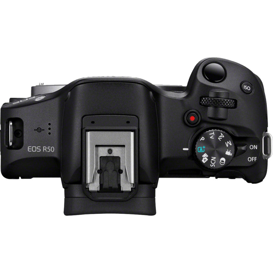 Appareil photo hybride Canon EOS R50, noir + objectif RF-S 18-45mm F4.5-6.3 IS STM + sac à dos + carte SD + batterie supplémenta