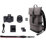 Appareil photo hybride Canon EOS R50, noir + objectif RF-S 18-45mm F4.5-6.3 IS STM + sac à dos + carte SD + batterie supplémenta