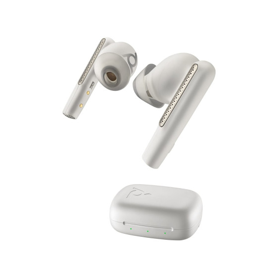 Écouteurs sable blanc HP Poly Voyager Free 60 UC M + adaptateur USB-A BT700 + étui de charge de base
