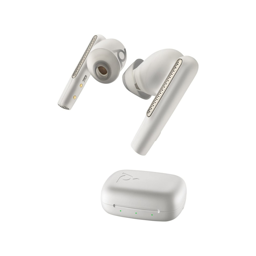 Écouteurs sable blanc HP Poly Voyager Free 60 UC M + adaptateur USB-A BT700 + étui de charge de base