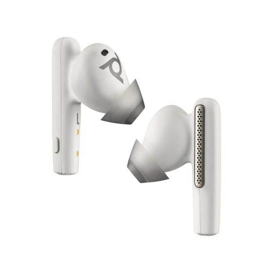 Écouteurs sable blanc HP Poly Voyager Free 60 UC M + adaptateur USB-A BT700 + étui de charge de base