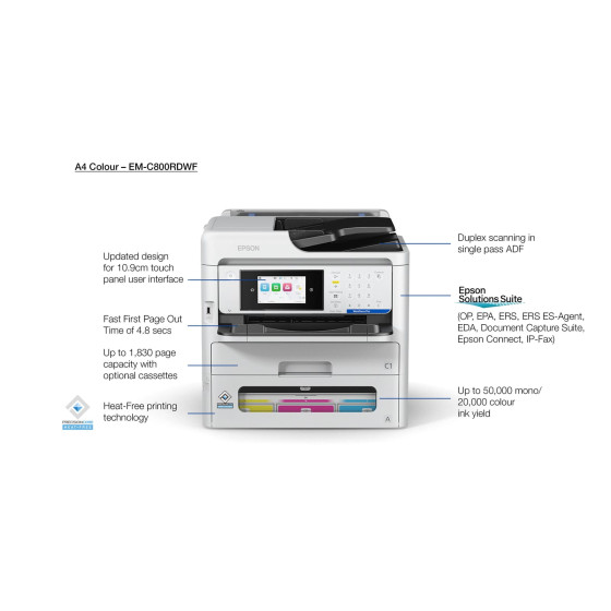 Epson WorkForce Pro RIPS EM-C800RDWF – Imprimante multifonction 4-en-1 (C11CK19402)