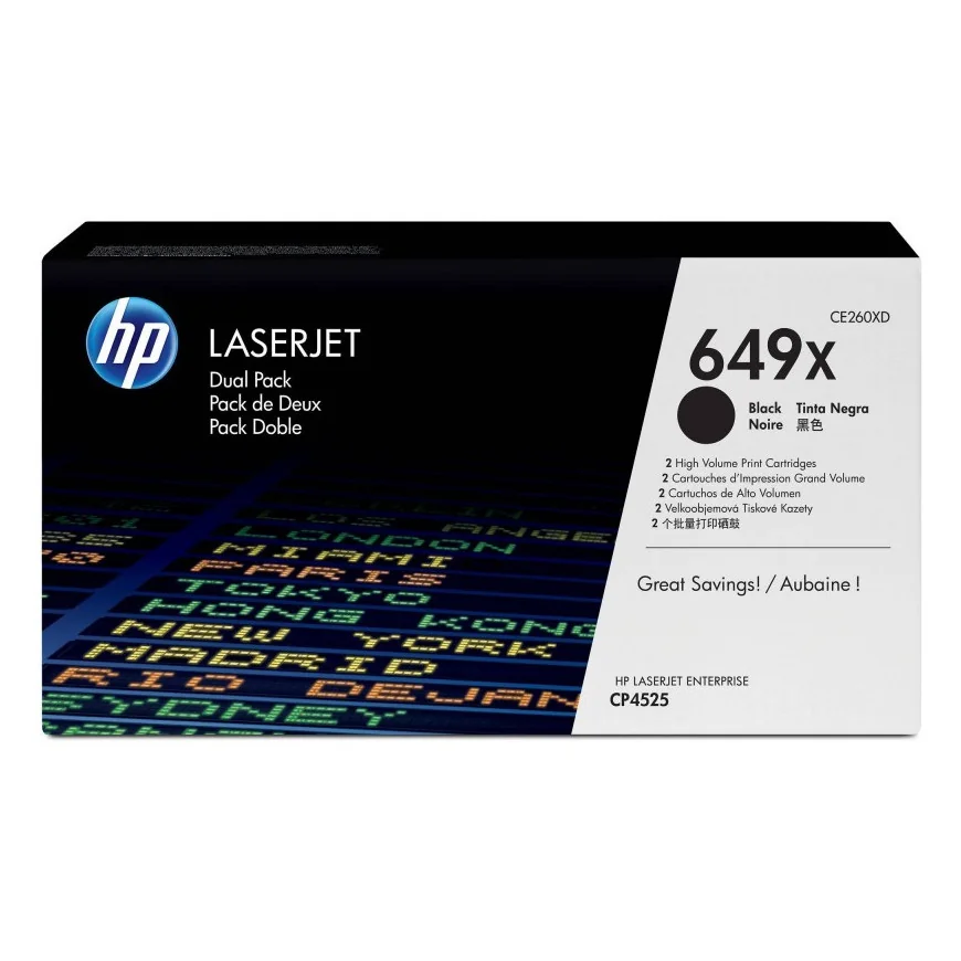 HP 649X NOIR (CE260XD) - PACK DE 2 TONERS GRANDE CAPACITÉ HP LASERJET D'ORIGINE