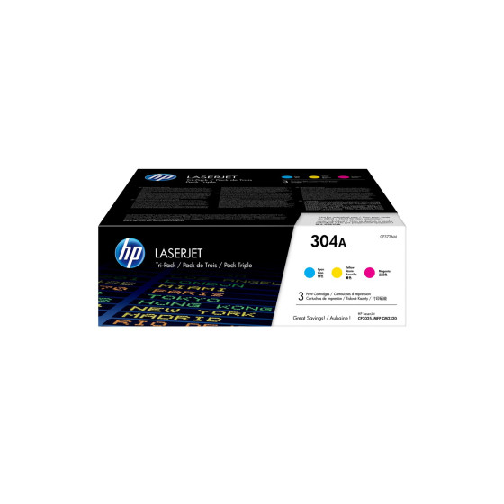 HP 304A cyan/magenta/jaune (CF372AM) - pack de 3 toners couleur HP LaserJet d'origine