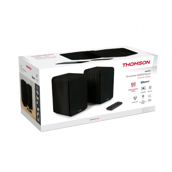 Thomson WS600DUO - Enceinte Bibliothèque Stéréo Bois Noir avec Télécommande