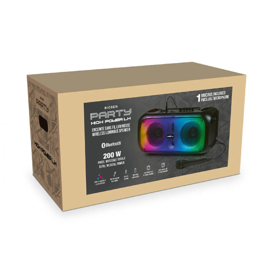 Bigben Interactive PARTYBTHPLH - Enceinte sans fil Lumineuse Portable avec Micro - Noir