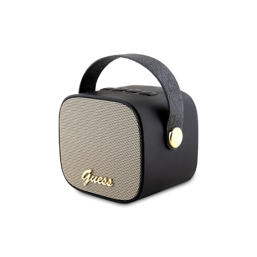Guess Enceinte Bluetooth 5.3 Compacte 5W avec Sangle de Transport en Cuir Motif 4G Noir