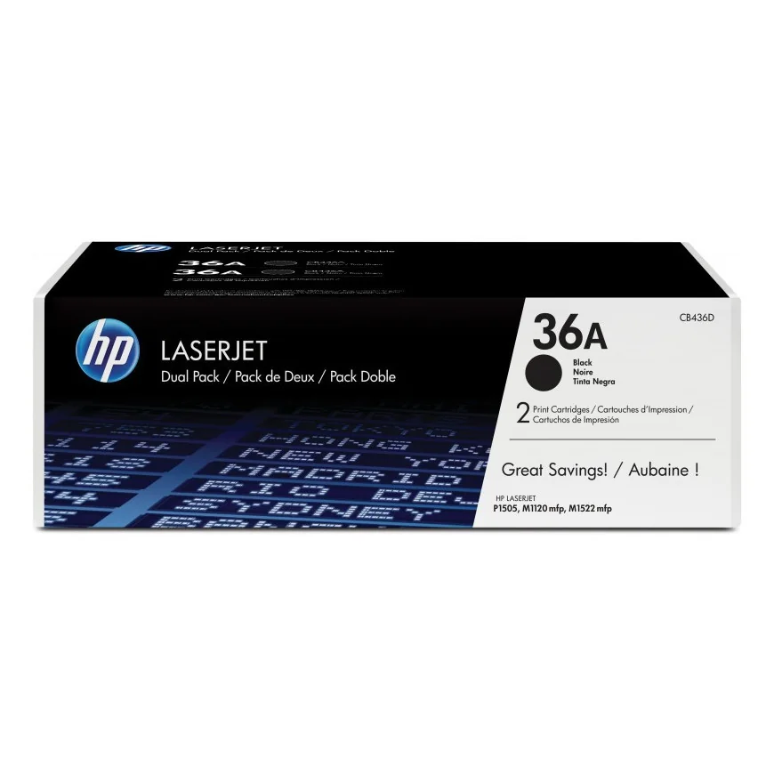 HP 36A NOIR (CB436AD) - PACK DE 2 TONERS HP LASERJET D'ORIGINE