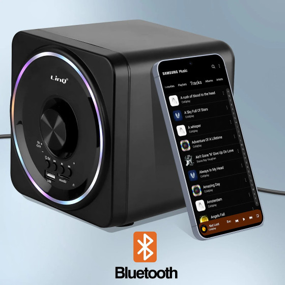 LinQ Enceinte PC Bluetooth avec Prise Jack 3.5mm + USB - Port Micro SD Noir