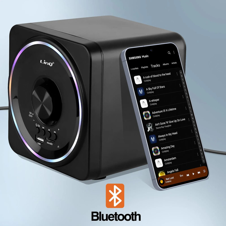 LinQ Enceinte PC Bluetooth avec Prise Jack 3.5mm + USB - Port Micro SD Noir