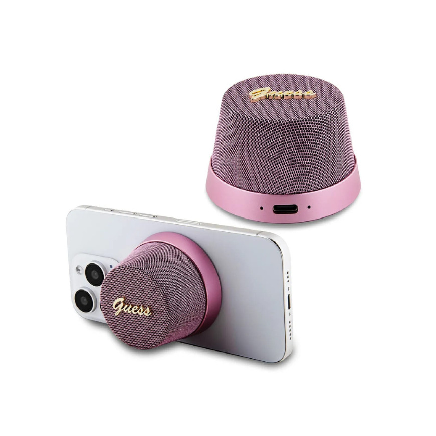 Guess Enceinte Bluetooth 5.3 3W Compatible MagSafe avec Micro et Réducteur de Bruit Rose