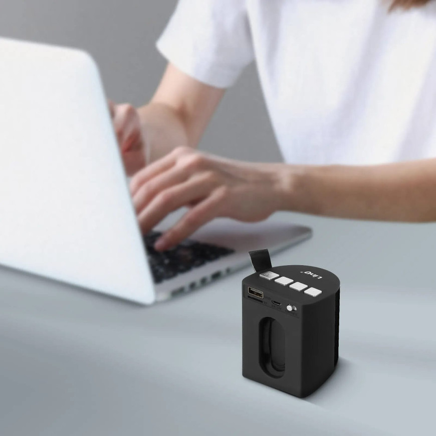LinQ Enceinte Sans-fil Bluetooth LED Multicolore Radio FM Port USB micro SD Noir