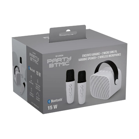 PARTY Enceinte Bluetooth 5.1 avec 2 Micro karaoké Sans Fil Modèle Party Btmic 15W Blanc