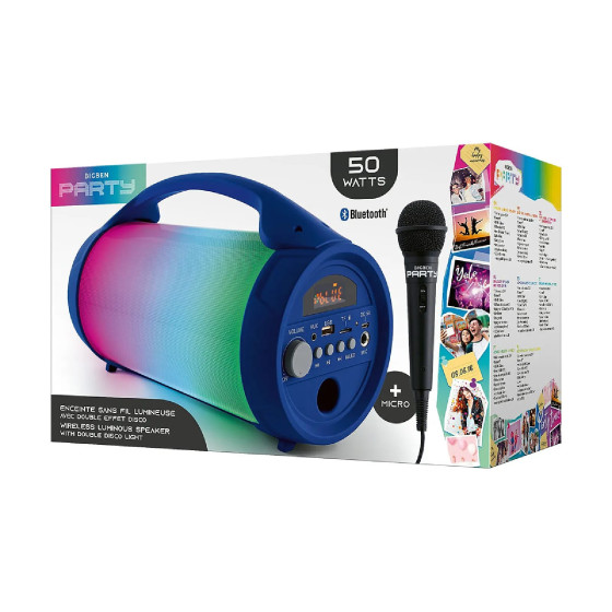 PARTY Enceinte Sans Fil Lumineuse Modèle Party Bluetooth 5.0 50W avec Poignée Bleu