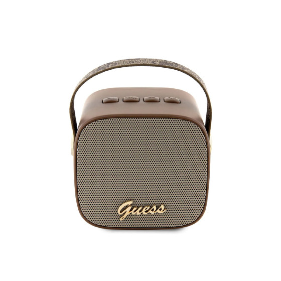 Guess Enceinte Bluetooth 5.3 Compacte 5W avec Sangle de Transport en Cuir Motif 4G Marron