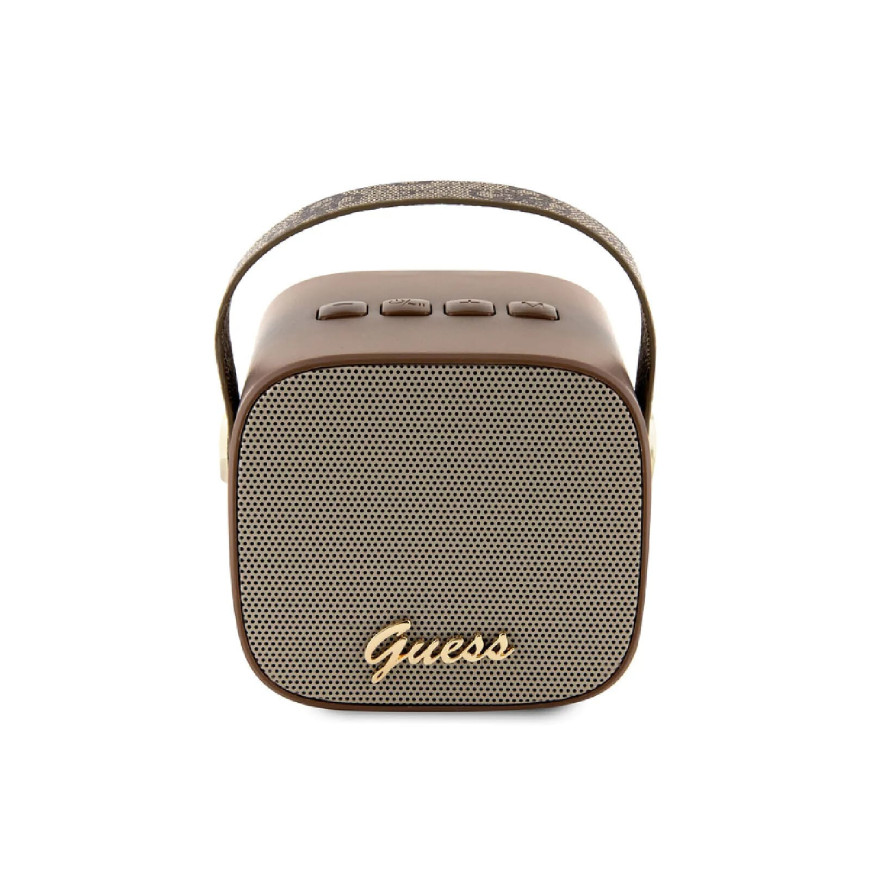 Guess Enceinte Bluetooth 5.3 Compacte 5W avec Sangle de Transport en Cuir Motif 4G Marron