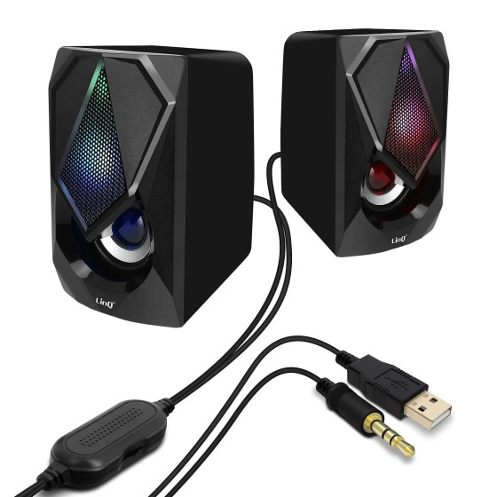 LinQ Enceinte Filaire Jack 3.5mm + USB 3W x 2 LED RVB Bouton Intégré A4000 Noir